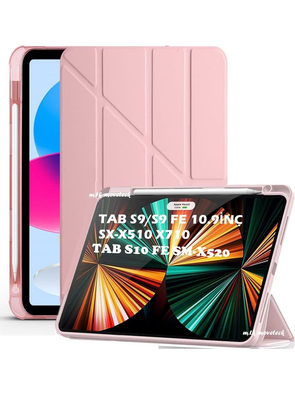 Samsung Galaxy Tab S9 Fe/S10 Fe /S10 Lite 10.9 Kılıf Kalem Bölmeli Trifolding Yatay Dikey Standlı Case SM-X510 SM-X520