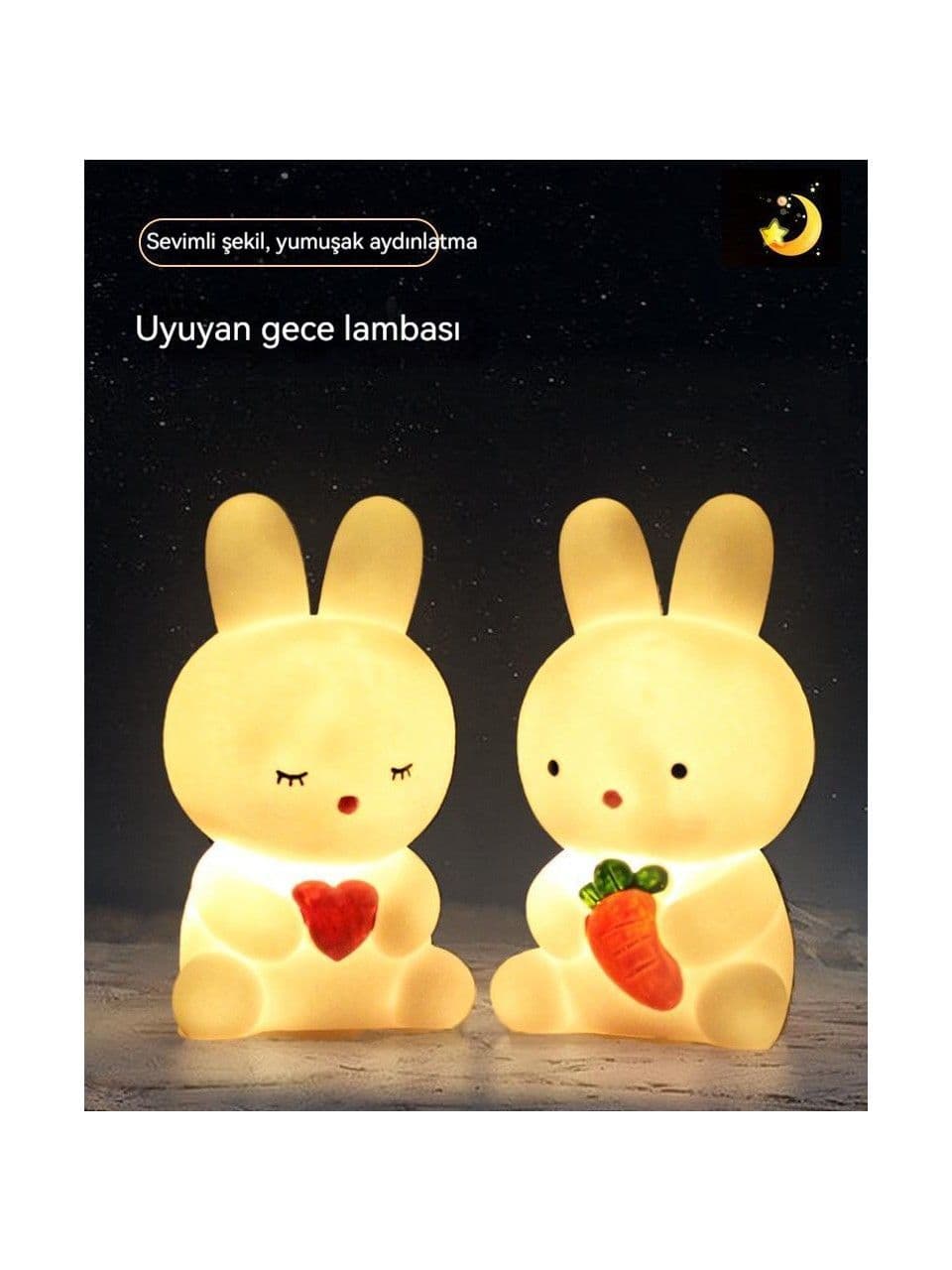 Bigsharp Çocuk Karikatür Ay Ve Tavşan Yaratıcı Sevimli Gece Lambası