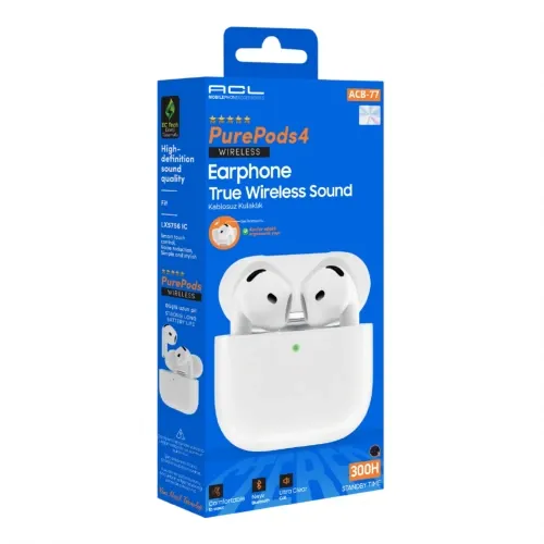 Toptan ACL ACB-77 PurePods4 TWS Bluetooth Kulaklık Silikonsuz | 300 Saat Bekleme
