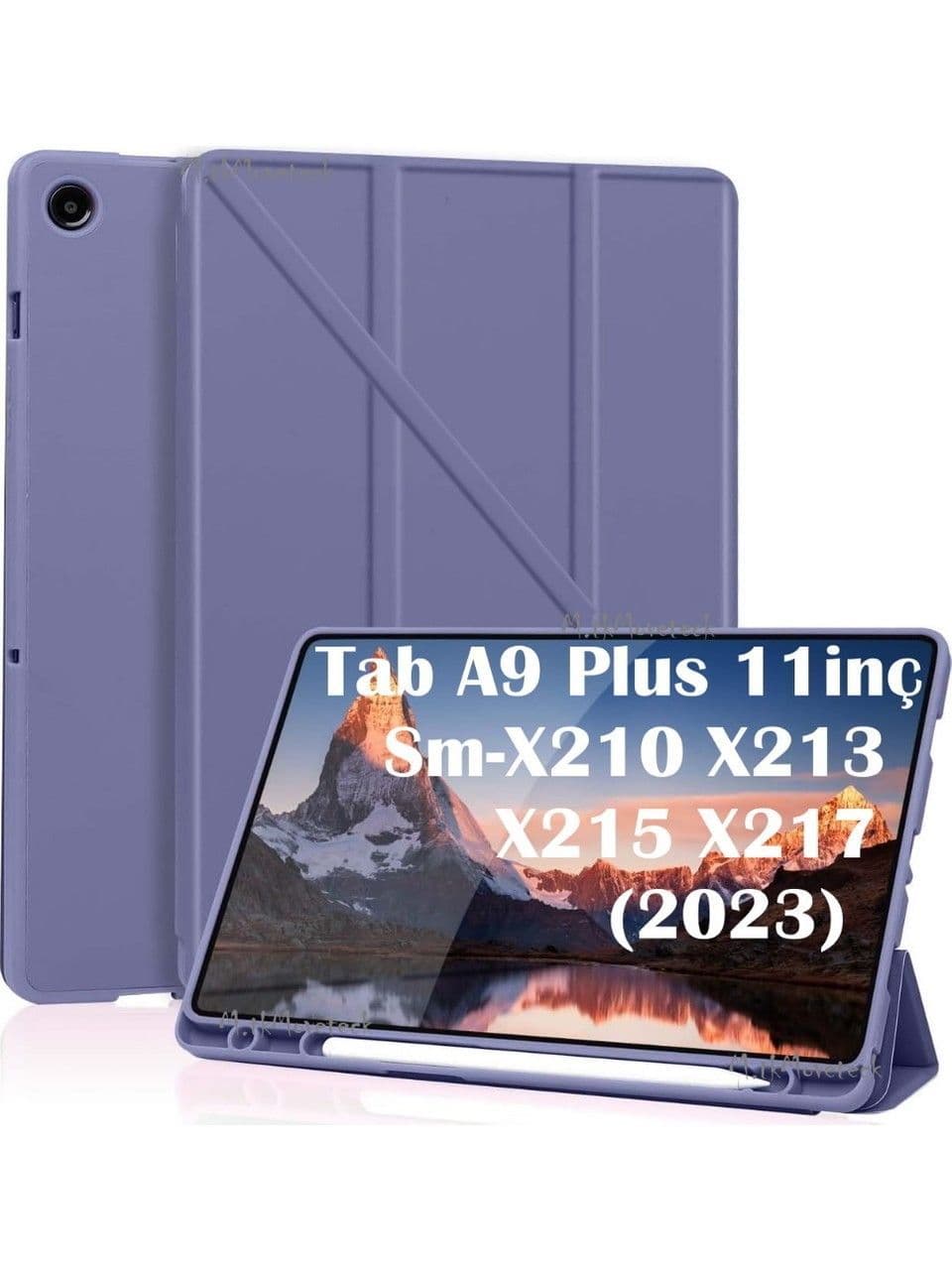 Samsung Galaxy Tab A9 Plus 11 Inç Kılıf Kalem Bölmeli Yumuşak Silikon Kapak Akıllı Uyku Modlu Üçgen Standlı SM-